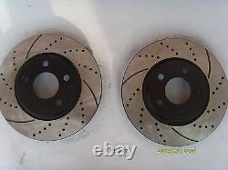 Front Kit Premium Drilled and Slotted Disc Brake Rotors with Ceramic Brake Pads