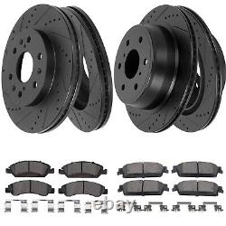 Front Rear HIGH CARBON Steel Brake Rotors +Brake Pads for Chevy Silverado 14-18